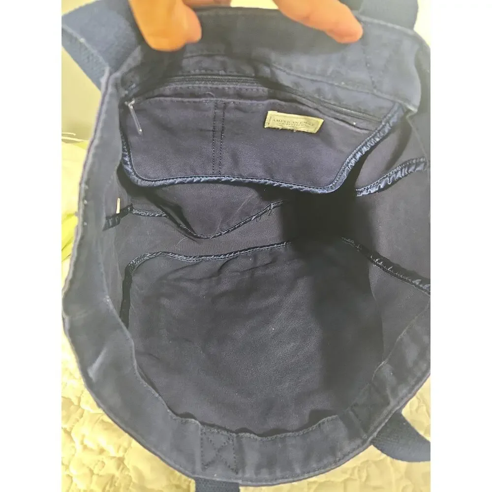 American Eagle Outfitters Navy Canvas Tote Bag Jeweled Eagle Studded Y2K